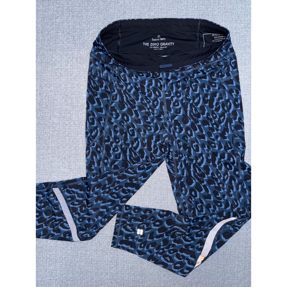 Excellent Sweaty Betty Medium Zero Gravity Leggings Blue Leopard 7/8 Running 24"